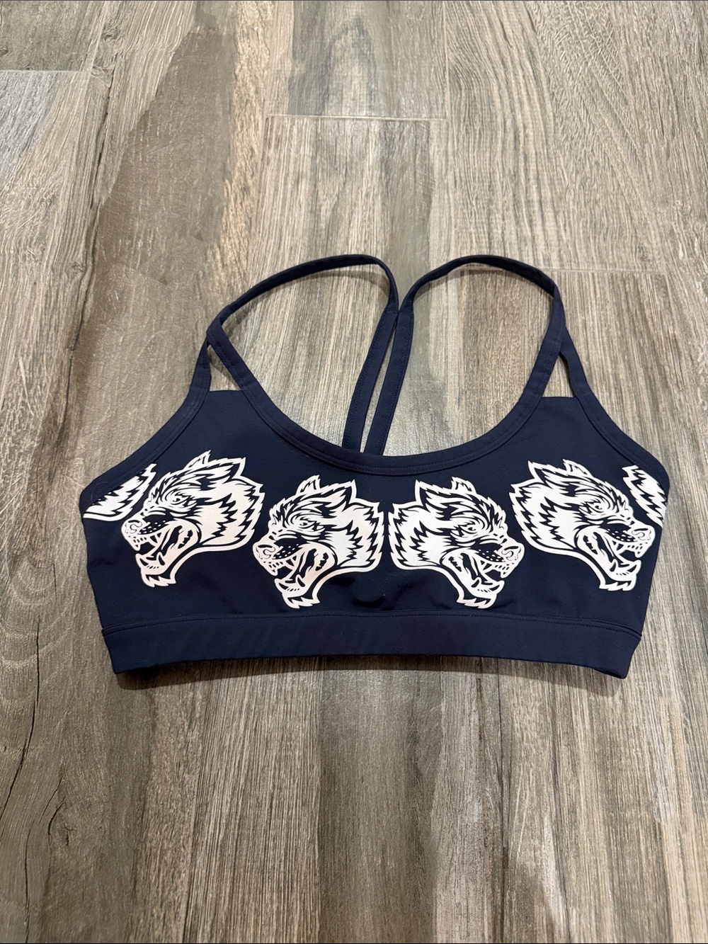 Darc Sport Navy Sports Bra with White Wolf Graphic